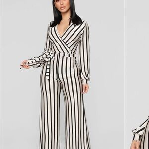 Pre Owned Fashion Nova Striped Black and White Jumpsuit XL